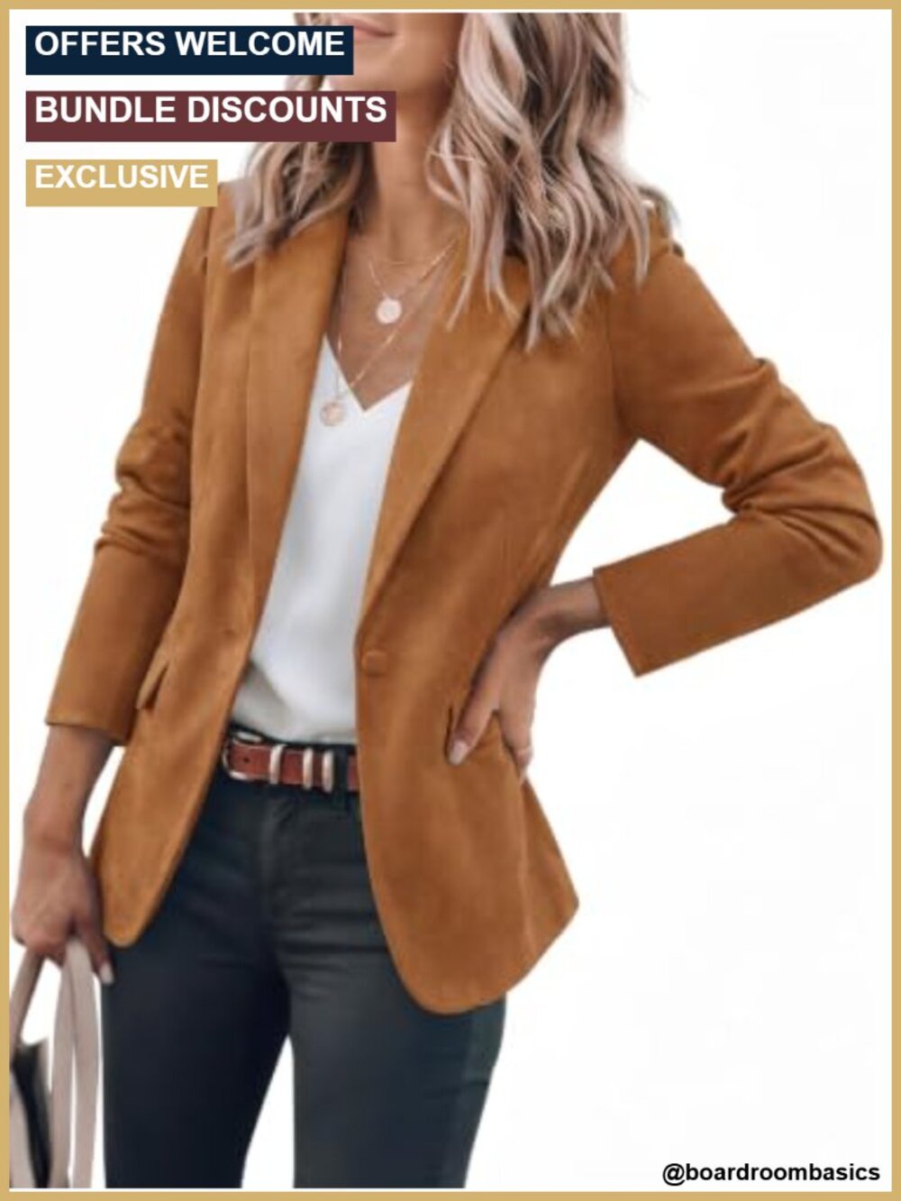 Faux Suede Blazer Long Sleeve Single Button Notch Lapel Business Casual Work